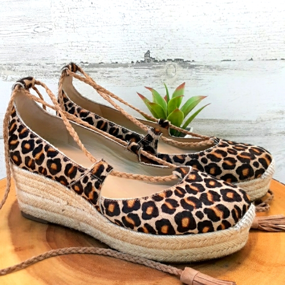 NWOT ANN TAYLOR LEATHER LEOPARD PRINT ESPADRILLE WEDGE SHOES - Picture 10 of 10